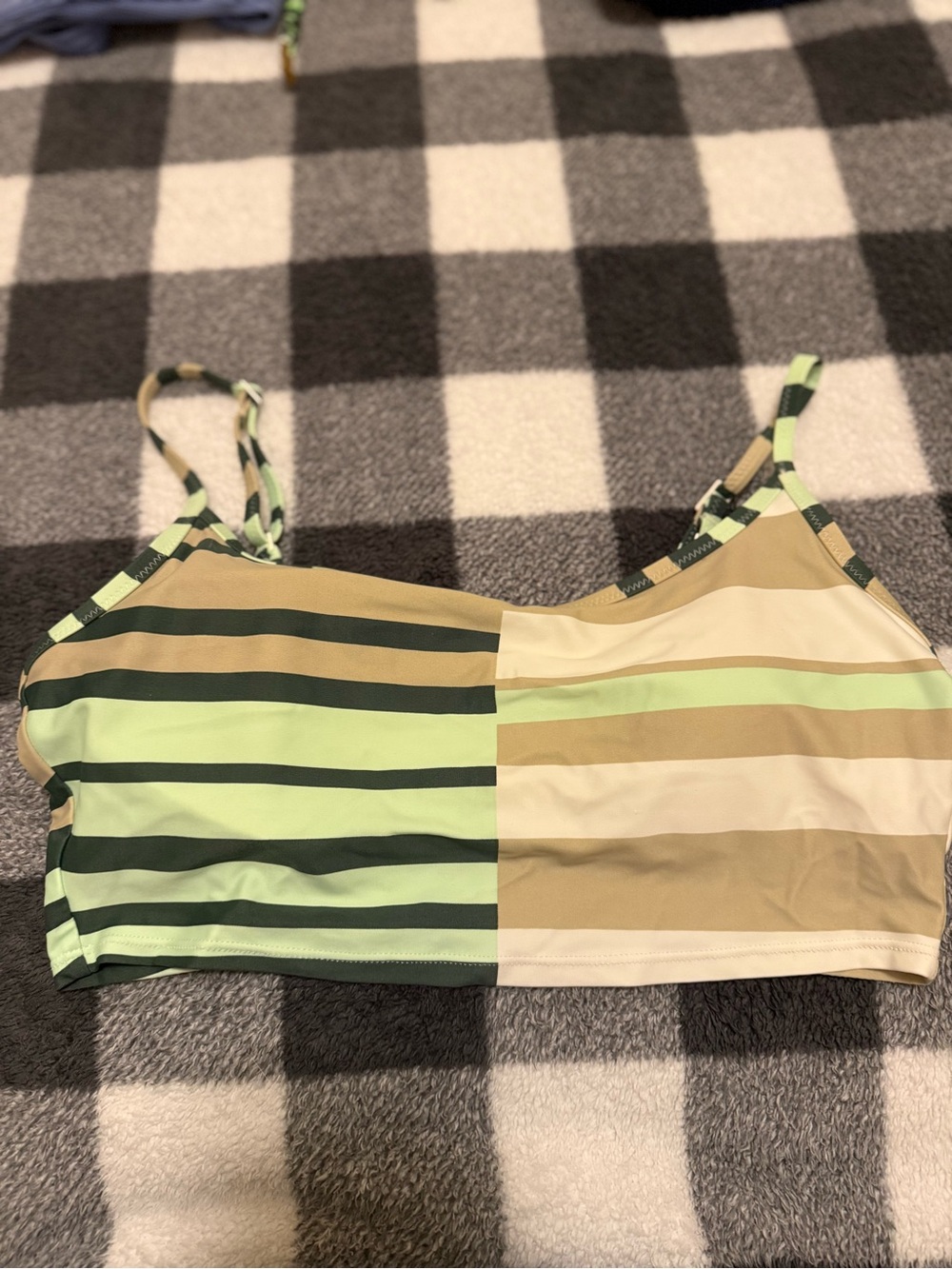 aerie Striped Bikini Top in Dark Green, Lime, Tan, and Cream